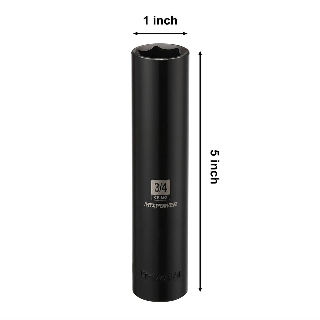 MIXPOWER black 3/4 in extra-long deep 6-point impact socket, 1/2 in drive