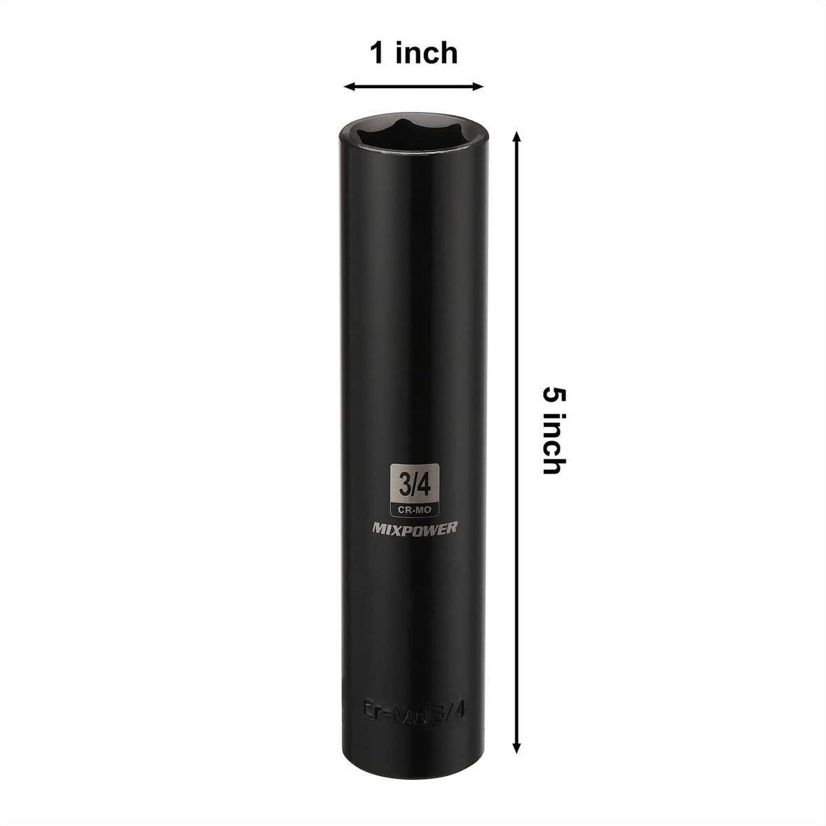 MIXPOWER black 3/4 in extra-long deep 6-point impact socket, 1/2 in drive