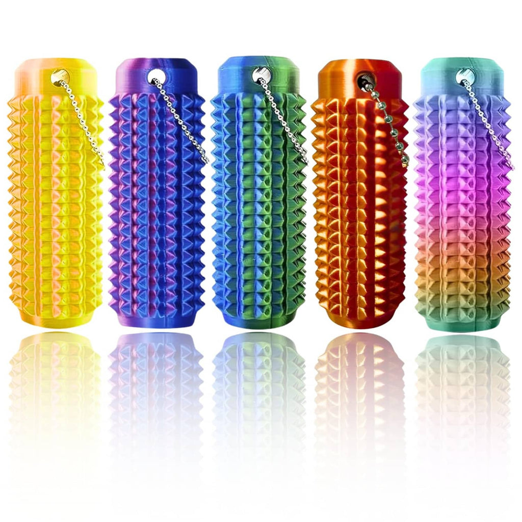 Multicolor spiky fidget keychains (set of 5) with metal key rings