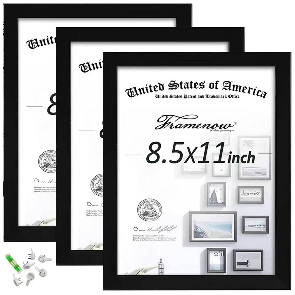 Set of three 8.5x11 photo frames in black with front display and backing
