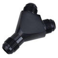 Black AN adapter union splitter with Y shape and male threads on ends