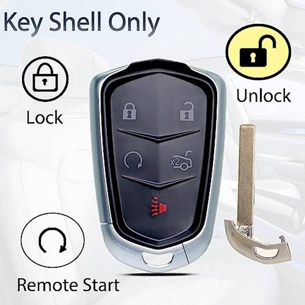 Key fob shell case replacement with lock/unlock icons on black panel