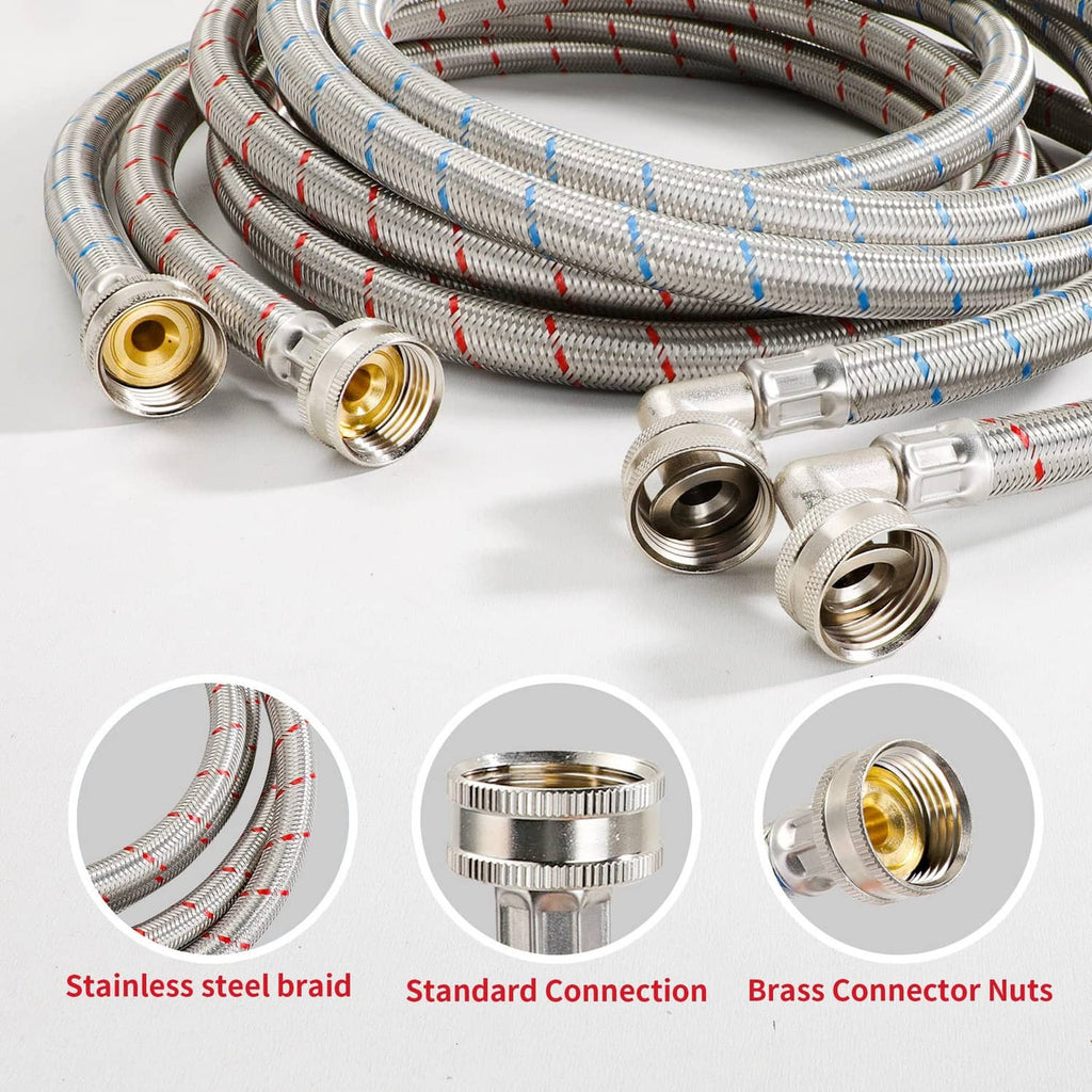 RivetOak 2 Pack 15 FT Stainless Steel Washing Machine Hoses with 90 Degree 15 FT, Red