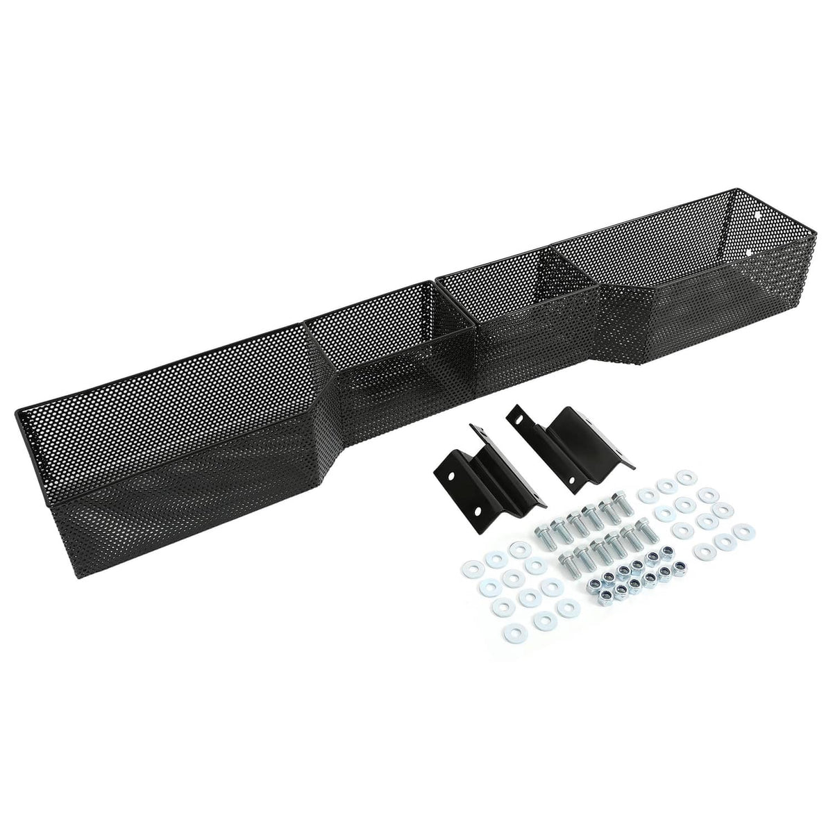 Front inner storage basket box with black mesh frame and mounting hardware