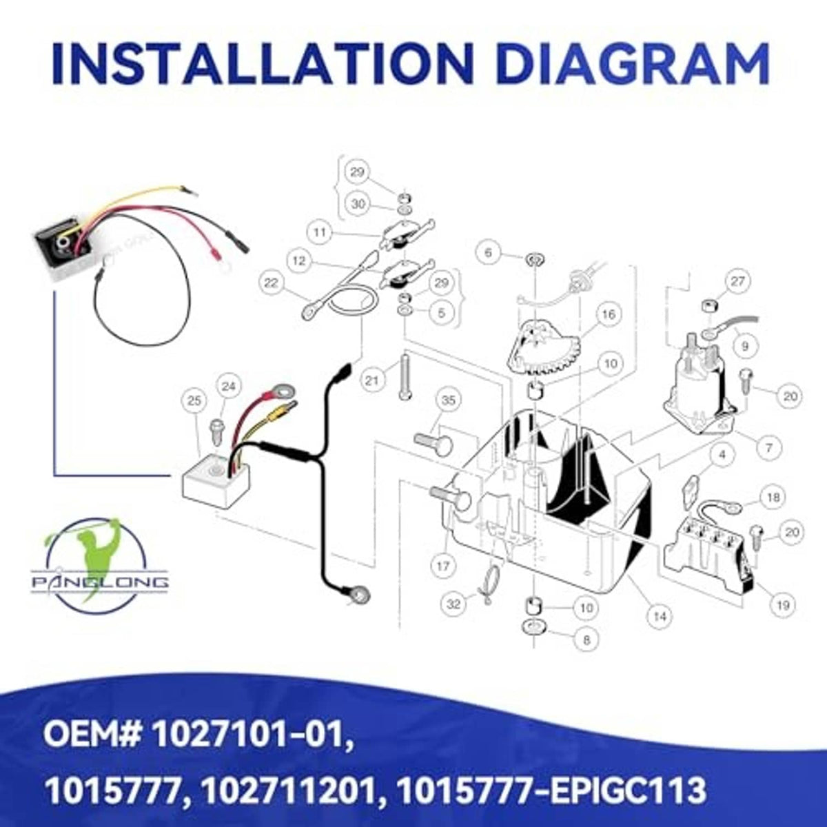 Voltage regulator installation parts layout with wire harness and connector diagram