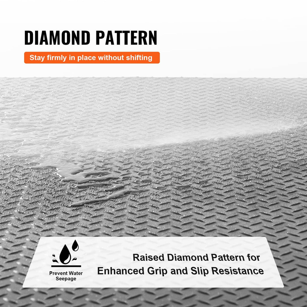 Gray raised diamond-plate floor mat surface with enhanced grip and slip resistance
