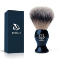 Men's black shaving brush with Echolly logo handle and dense synthetic bristles