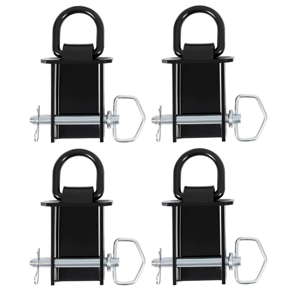 Set of 4 removable trailer stake pocket D-ring tie downs, black with silver hardware