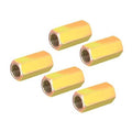 Hex coupling nuts, iridescent yellow-gold finish, threaded M10 x 1, set of 5