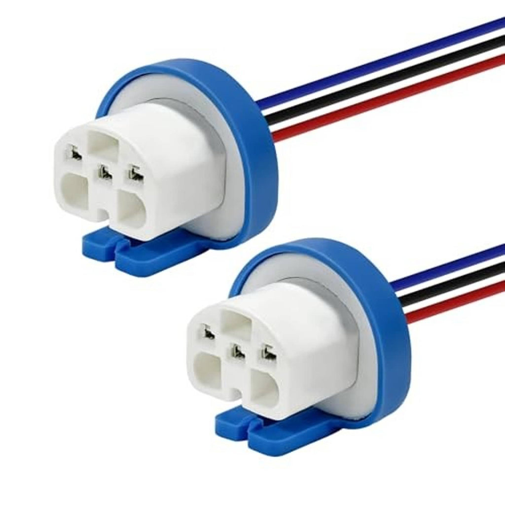 2-pack headlight wiring harness pigtail, two white connectors with red and blue wires