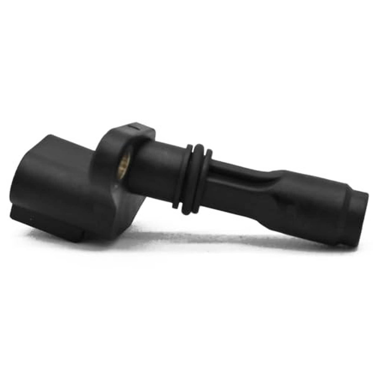 Black camshaft position sensor, rear view with connector housing and wire end