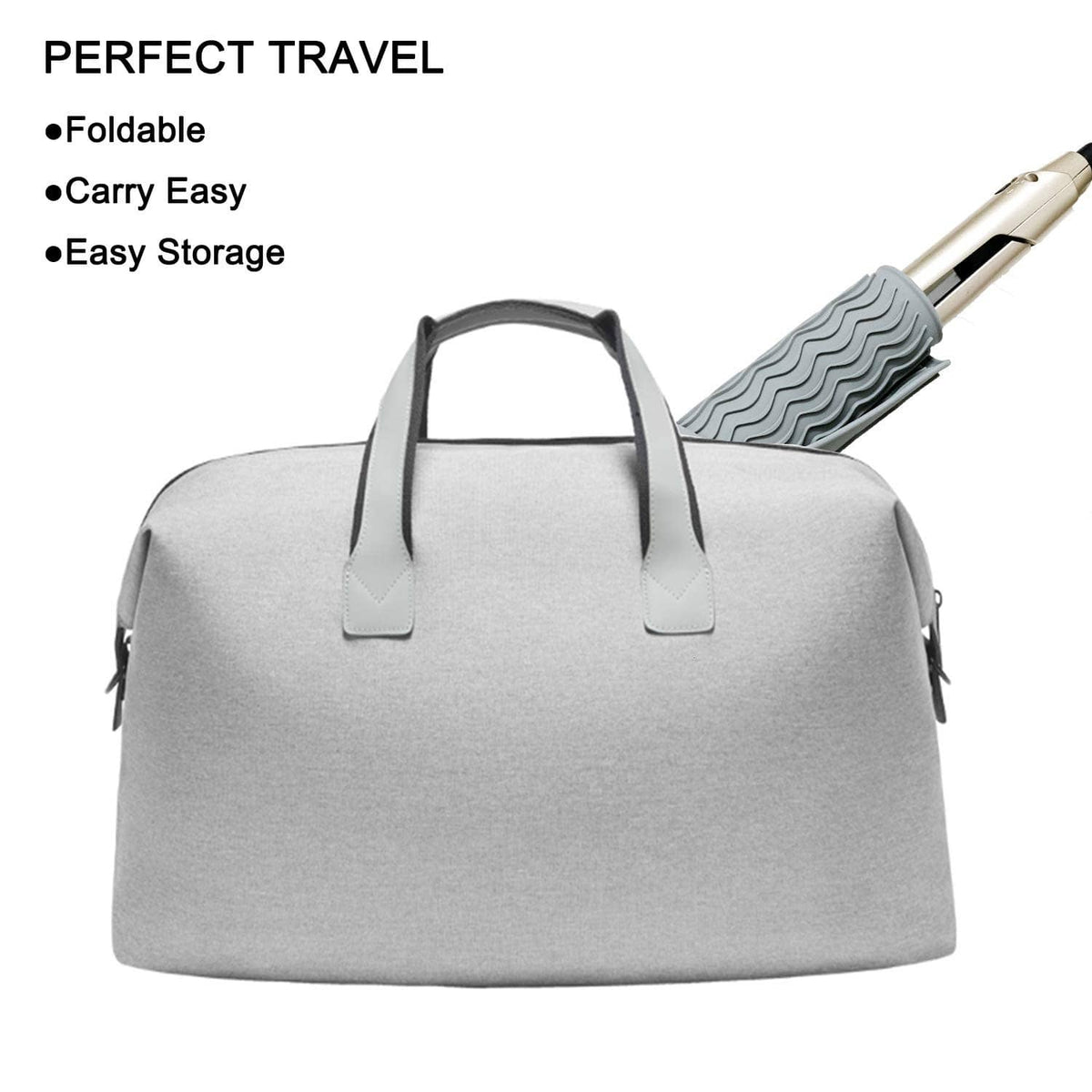Gray heat mat with wavy ridges inside a foldable carry bag for travel