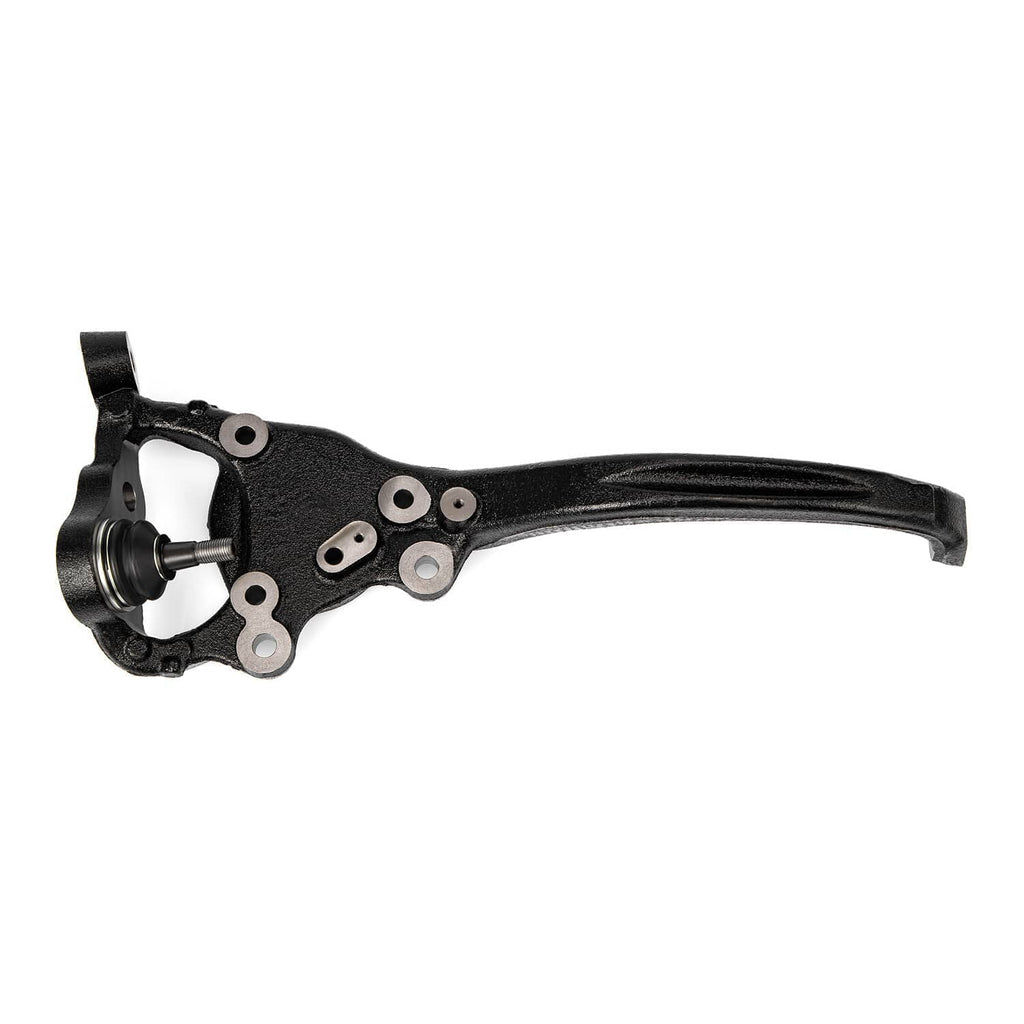 Right side steering knuckle assembly angled view with black arm and mounting points