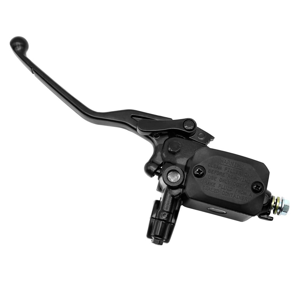 Front left brake master cylinder with black lever and reservoir