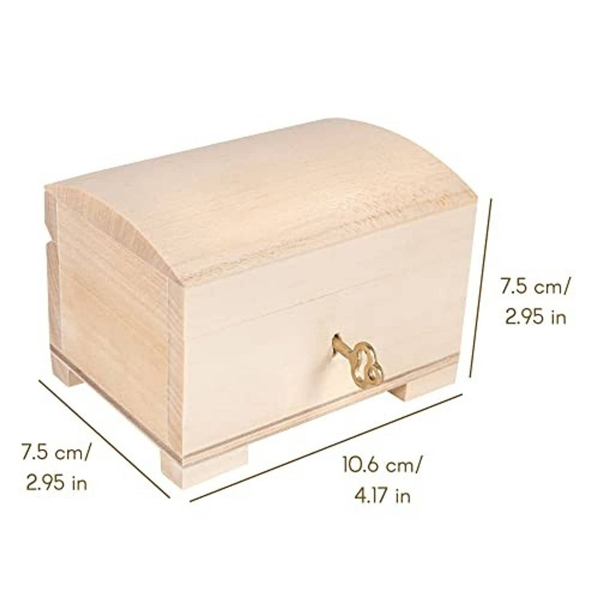 Small wooden jewelry box with brass keyhole and drawer-style front handle