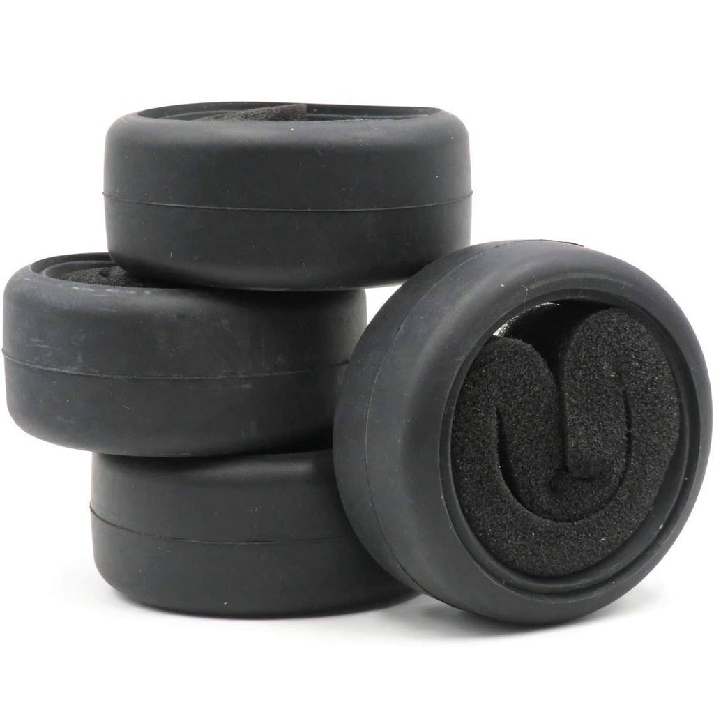 Black RC on-road slick tires with foam inserts, side-by-side view, 4-pack