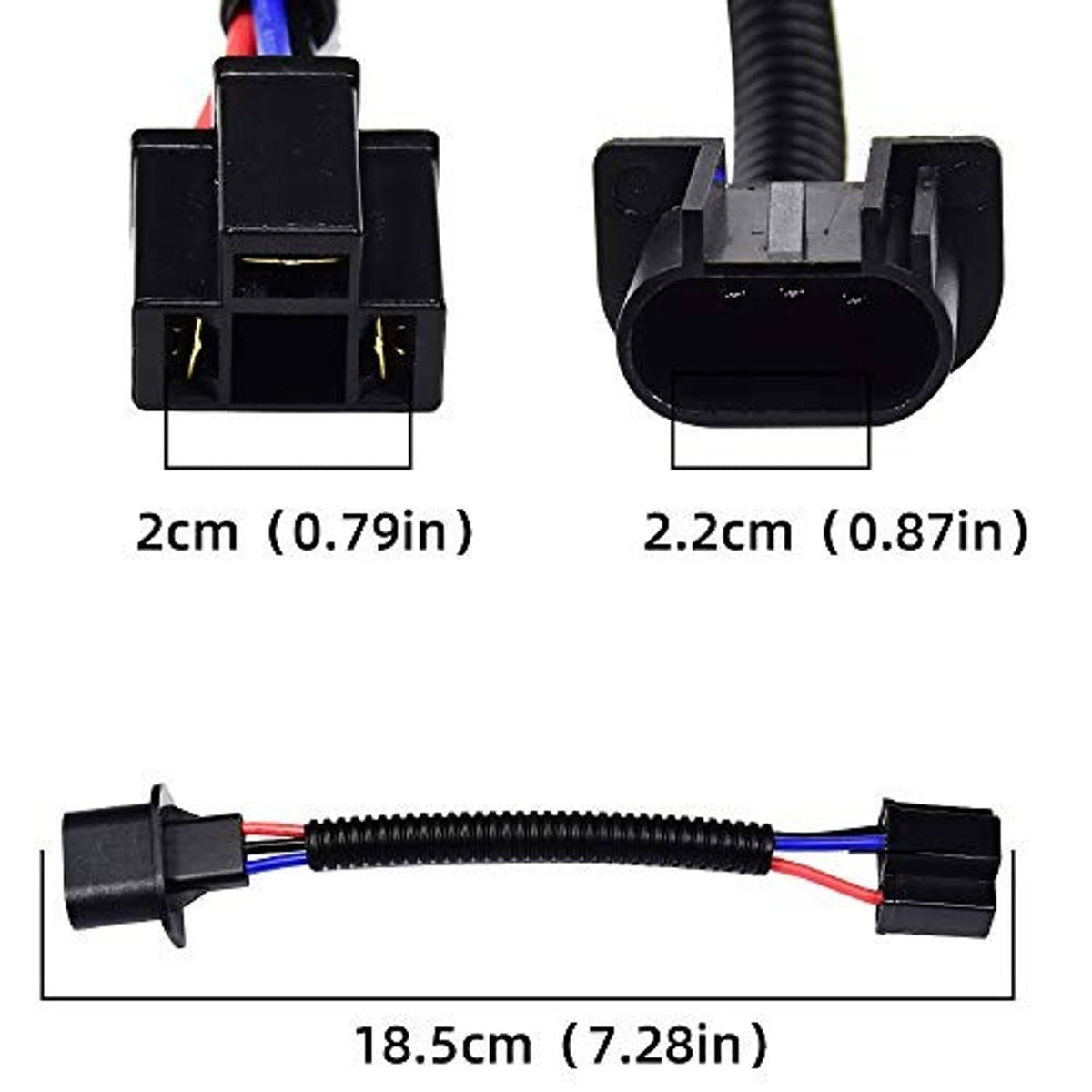 H13 to H4 adapter wiring harness with length 18.5 cm and socket lead distance 2.2 cm