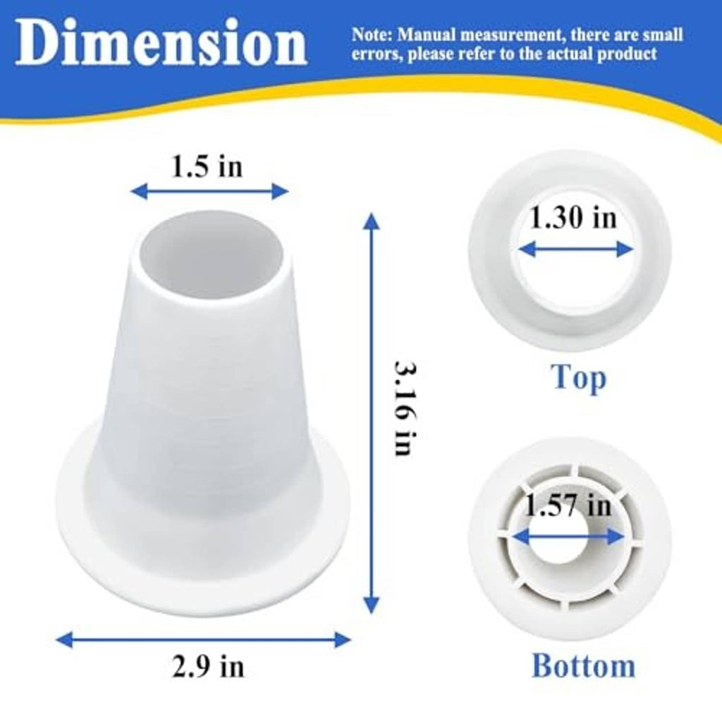 White cone reducer with top and bottom views shown on diagram