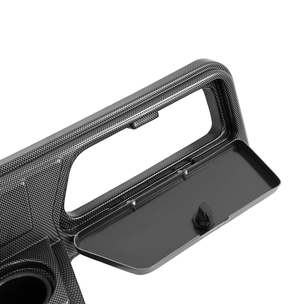 Carbon fiber style dash cover with large cutout and glossy insert panel