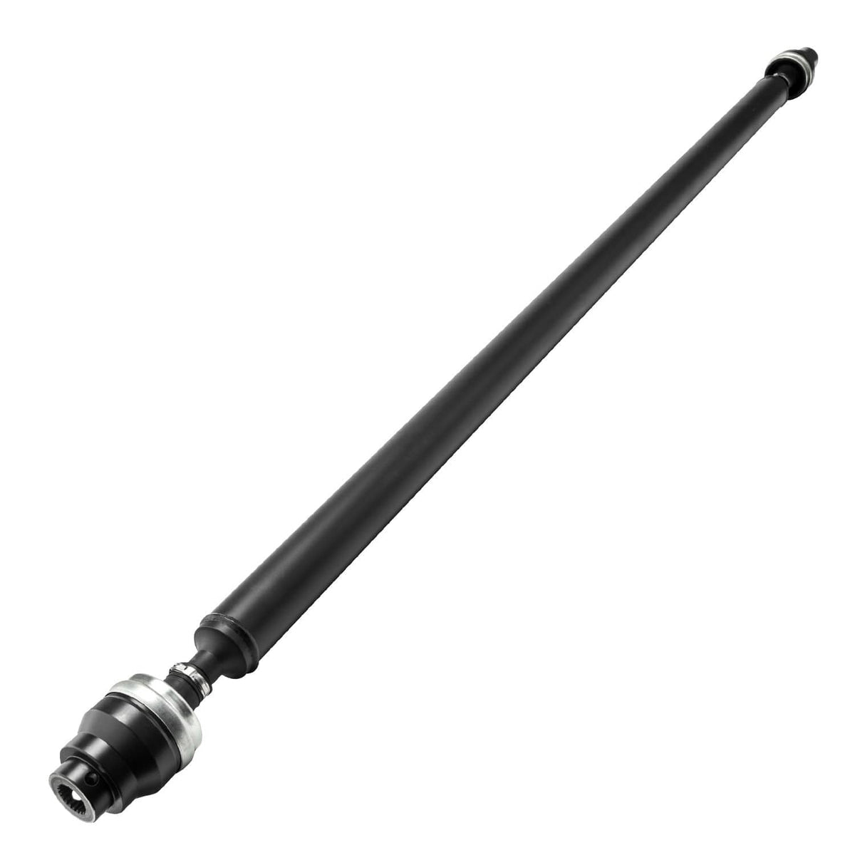 Black drive shaft assembly with straight tube and metal coupler at one end.