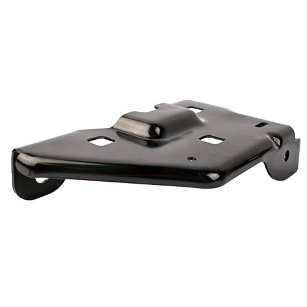 Single black front bumper bracket with curved flange, raised tabs, and mounting holes.