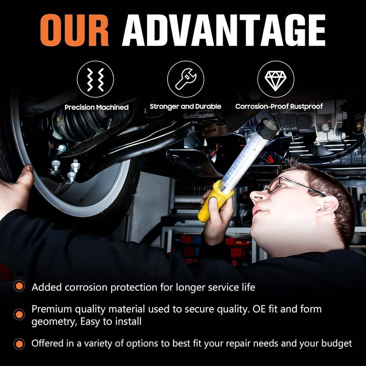 Suspension kit diagram featuring control arms and protective coatings for durability