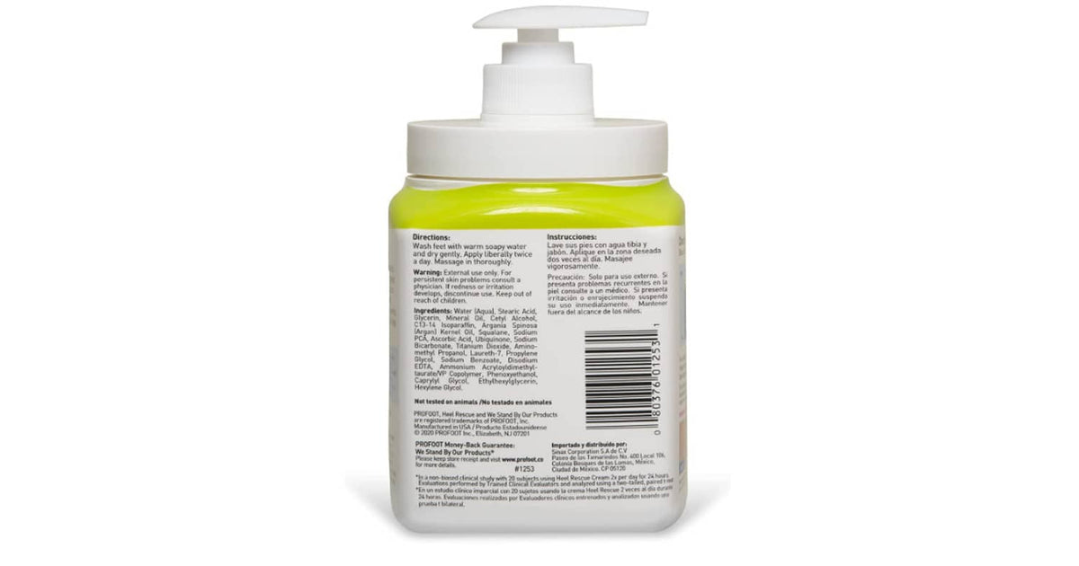 Heal&Rescue foot cream back label with pump on white bottle