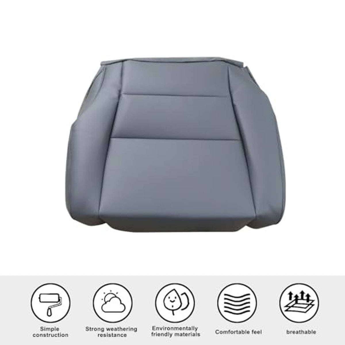 Front driver-side seat cover, dark gray leather-look, rear view with stitched sections.