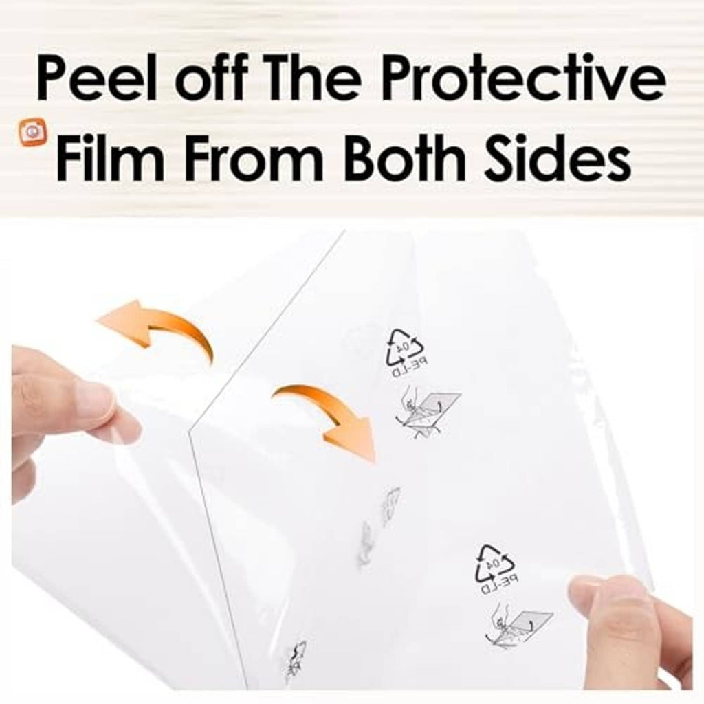 White 5x7 photo frame with protective film peeled off both sides of plexiglass