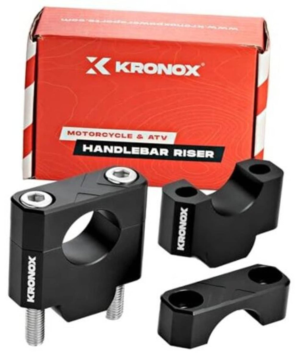 Black CNC aluminum motorcycle handlebar risers with mounting bolts and silver nuts