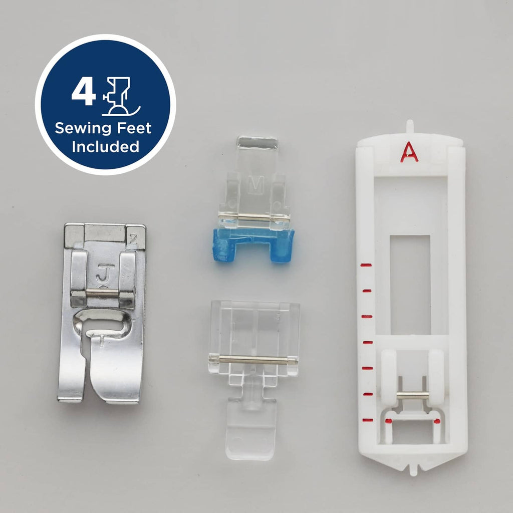 Sewing machine feet set with four attachments including buttonhole foot