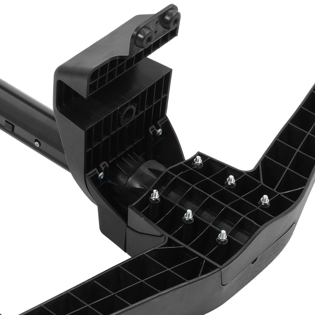 Water ski wake pylon base with black plastic insert and mounting holes