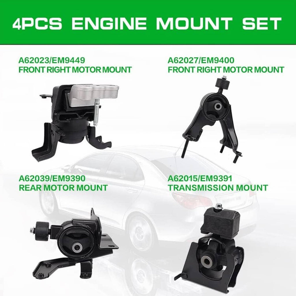 Four-piece engine motor and transmission mount set, multiple black mounts shown