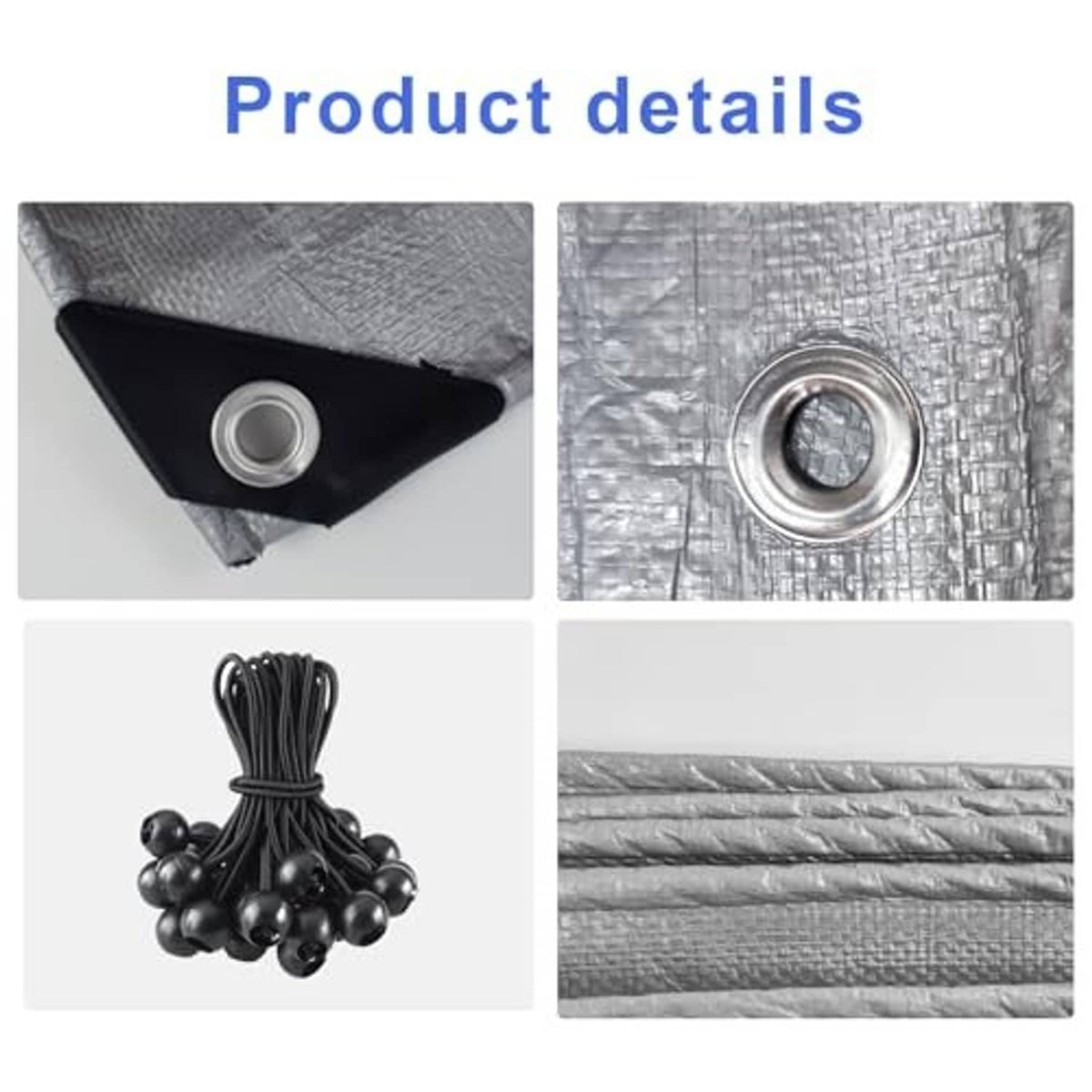Carport canopy cover details: reinforced grommets, stitched fabric, and tied hardware.