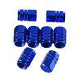Blue hex aluminum tire valve stem caps, set of 8 pieces