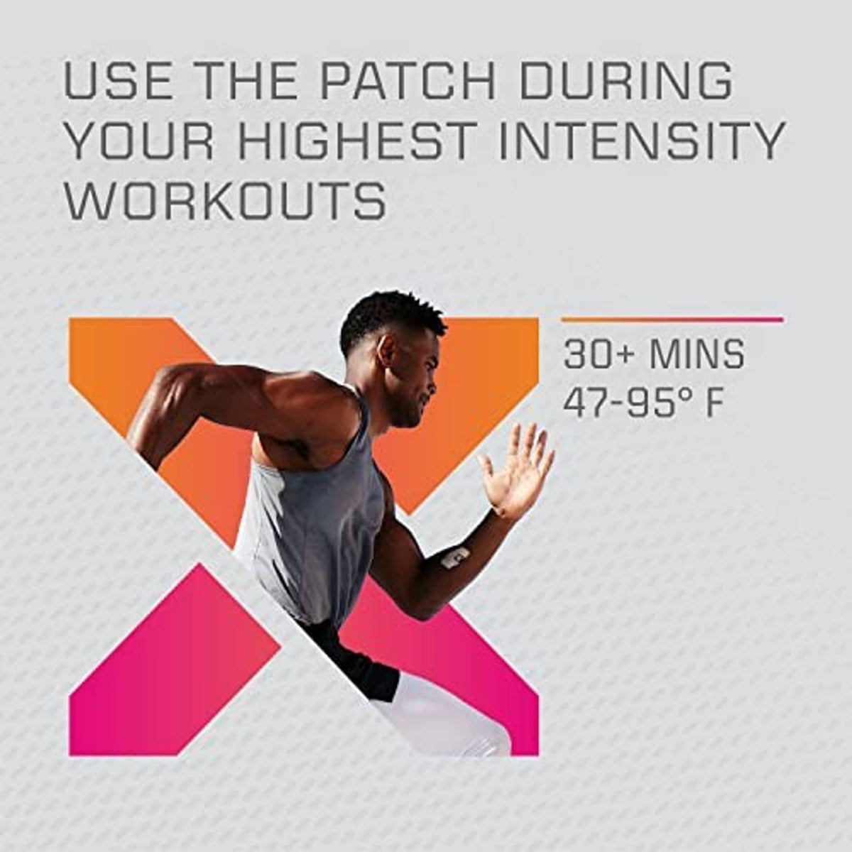 Runner in workout graphics with sweat patch guidance for highest intensity training.