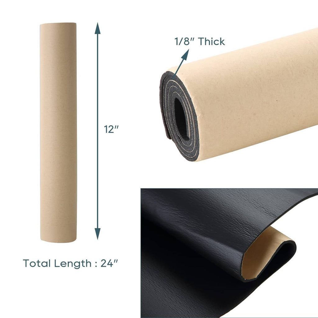 1/8-inch thick adhesive foam rubber sheet, beige roll and dark gray sheet