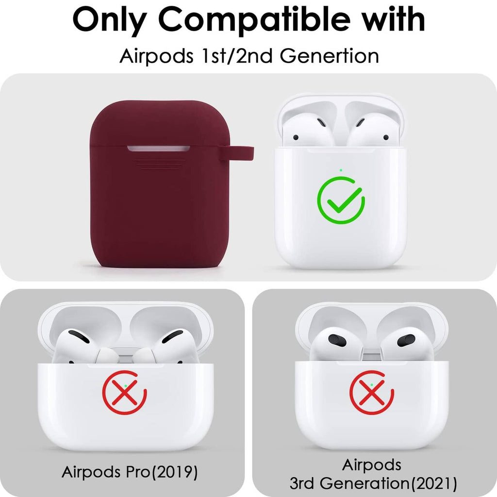 Maroon silicone earbud case cover with earbuds shown and open lid