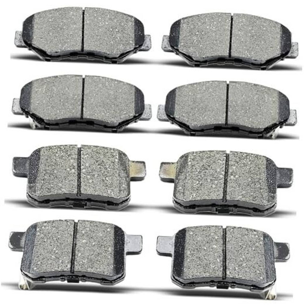 Set of gray ceramic brake pads with black backing plates, shown in multiple pieces
