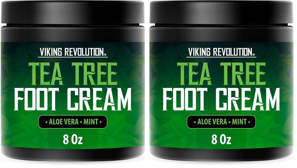 Tea tree foot cream jars, 8 oz each, green aloe vera mint label, black lids