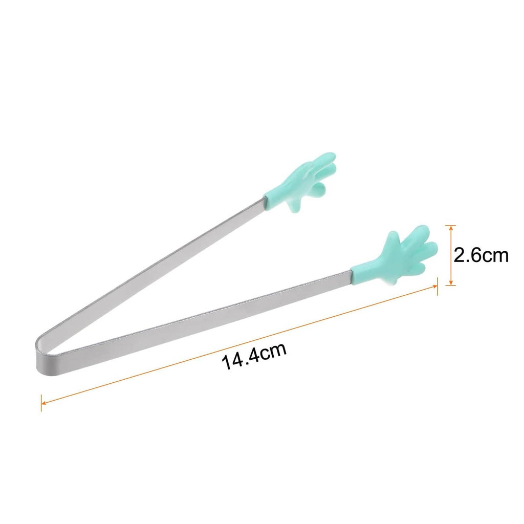 Mini stainless steel tongs, 14.4 cm long with turquoise silicone hand tips (2.6 cm)