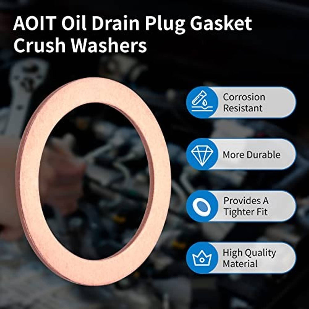 Single copper crush washer gasket for oil drain plug, round oval shape