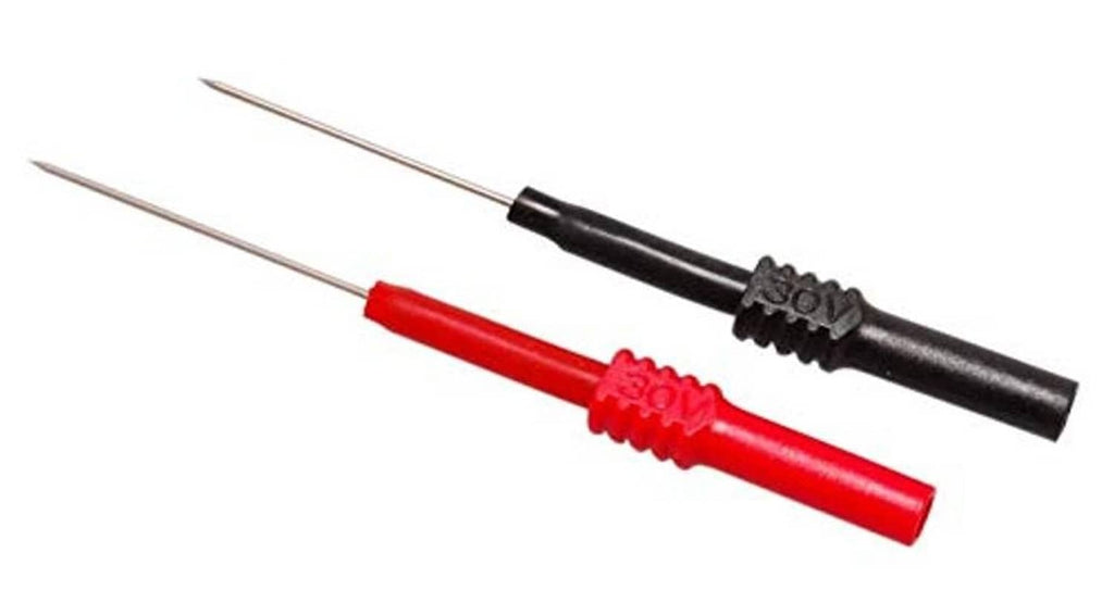 Two needle test probes with black and red insulated handles and tips