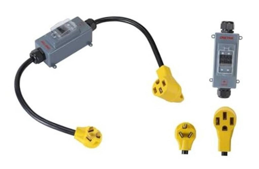NEMA dryer adapter cable with yellow 10-30P plug to 14-50R receptacle, 240V 30A