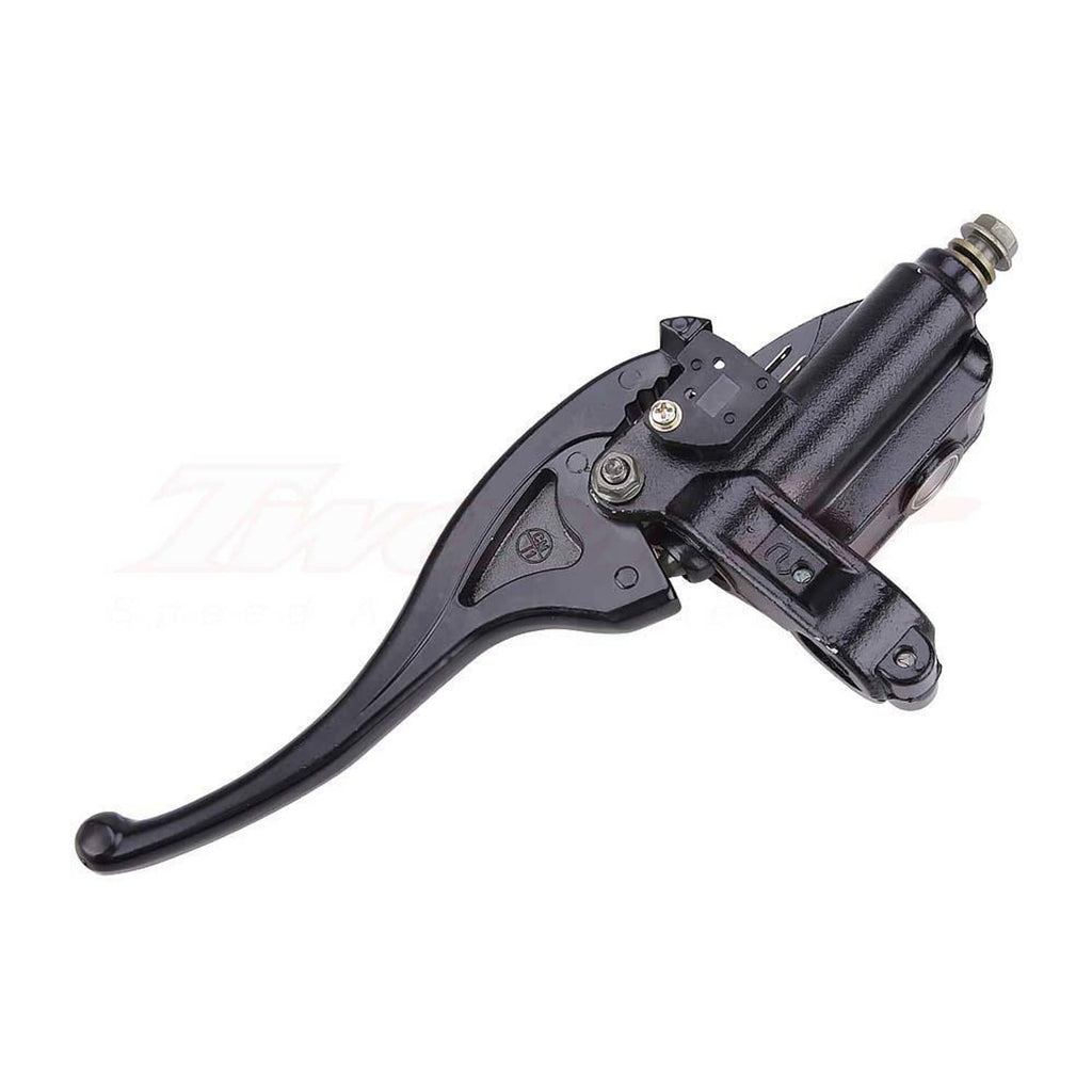 Front right brake master cylinder lever with metal fasteners, black