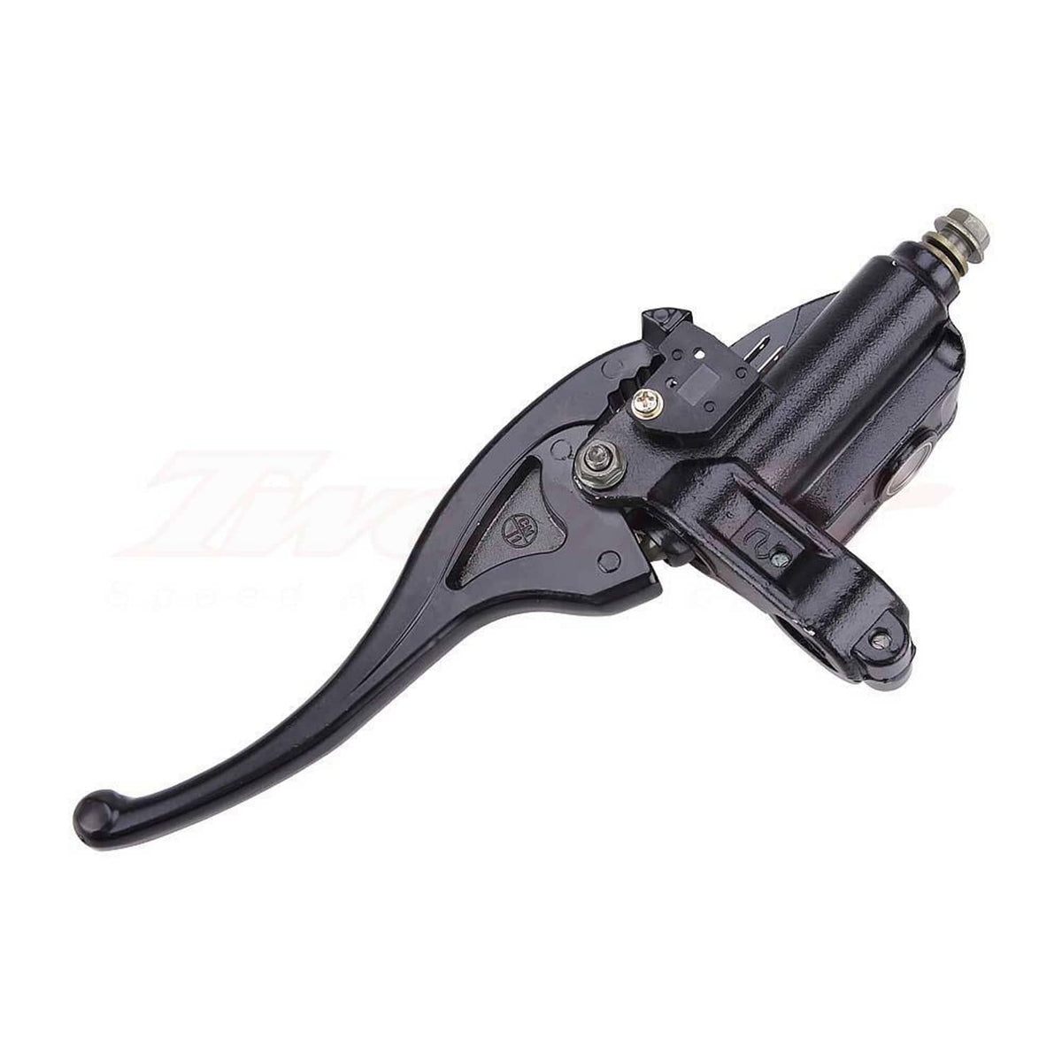 Front right brake master cylinder lever with metal fasteners, black