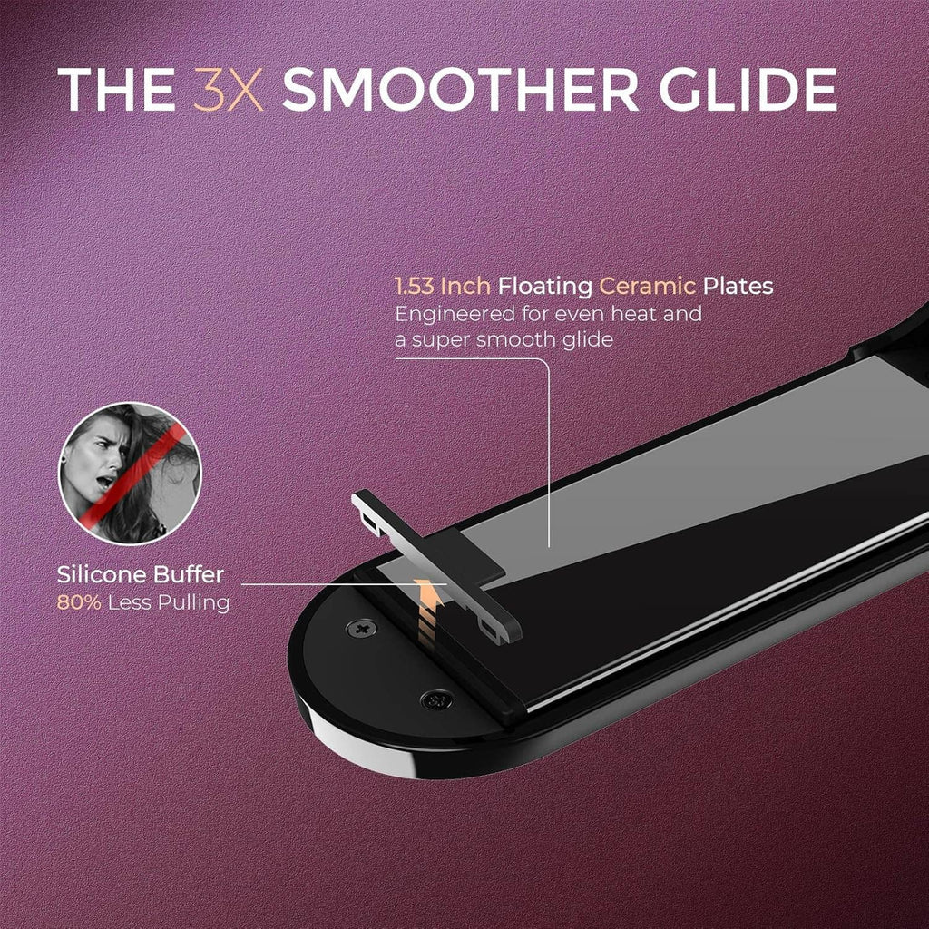 Hair straightener flat plate close-up with floating ceramic plate design