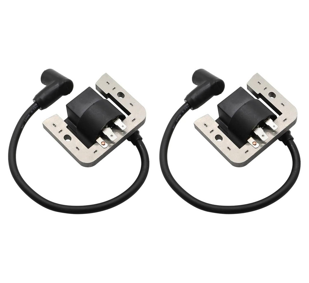2-piece ignition coil set with black rubber boots and dual wiring leads