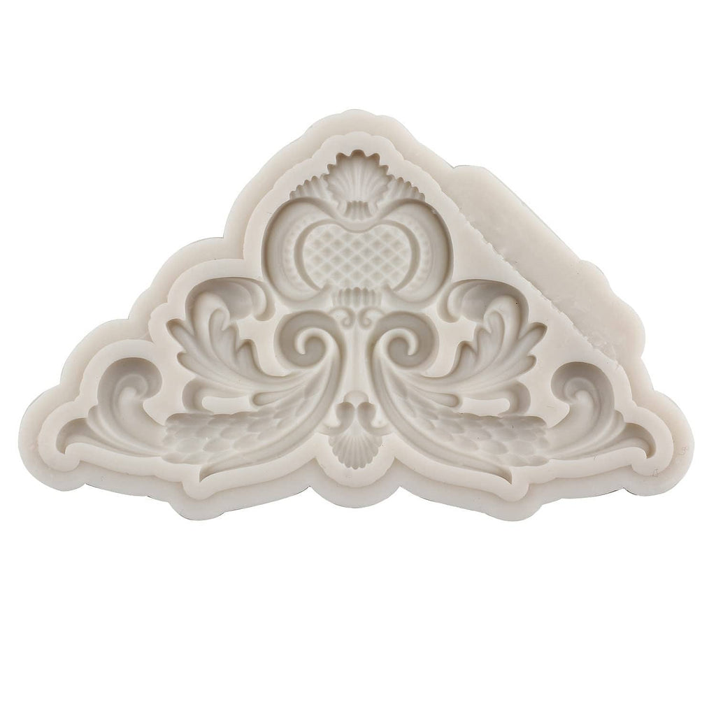 Top-and-center floral baroque lace silicone mold with scalloped heart medallion