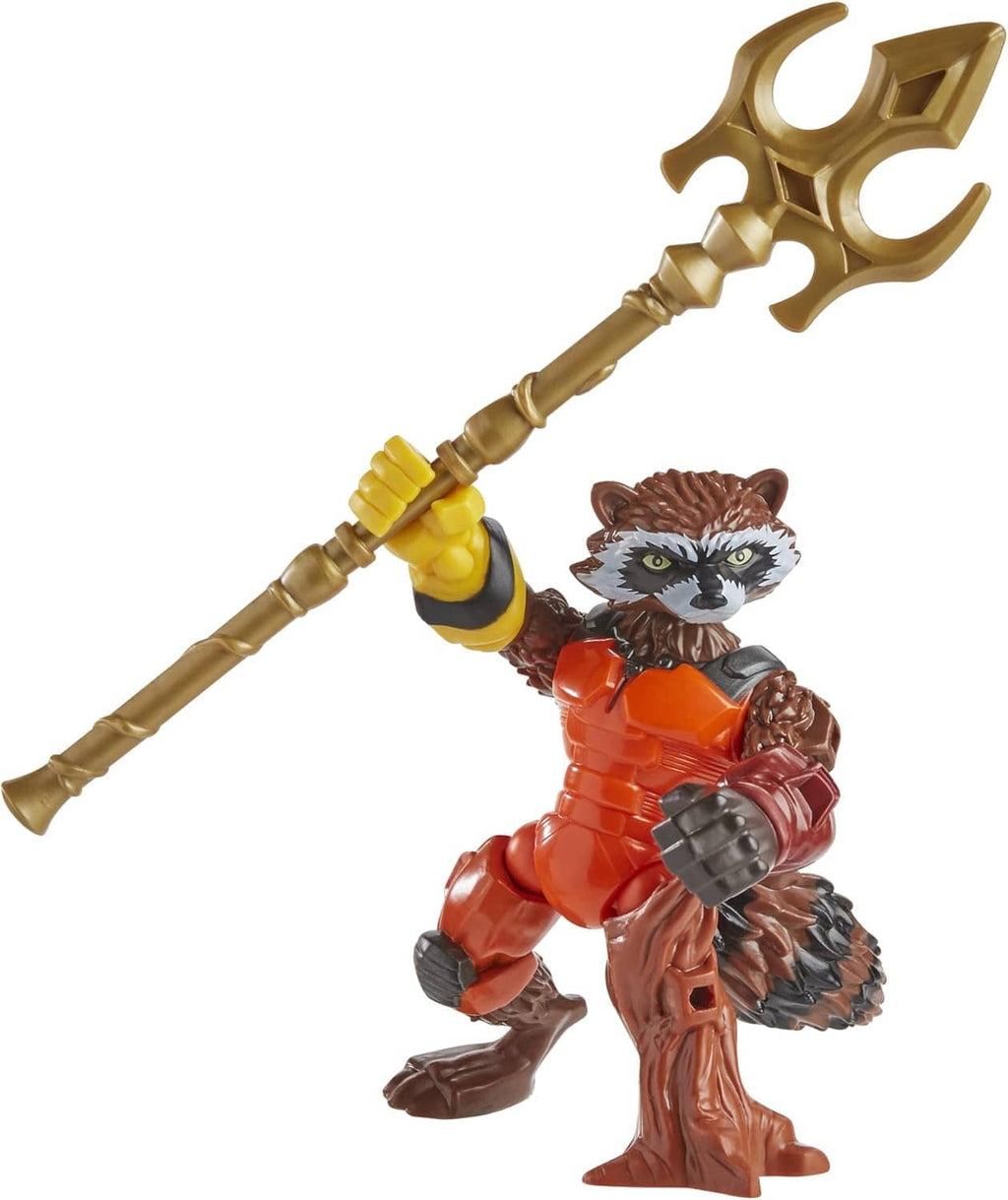 Marvel action figure multipack: raccoon-like hero with orange suit and golden staff
